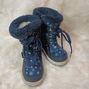 Apakowa Kids Snowflake Lined Waterproof BlueWinter Snow Rain Boots 26Toddler